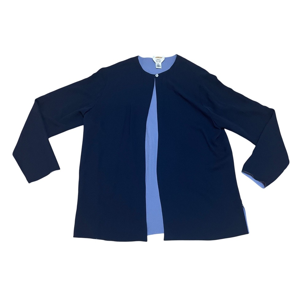 Talbots Size 10 Reversible 100% Pure Silk Navy Periwinkle Blue Open Front Jacket